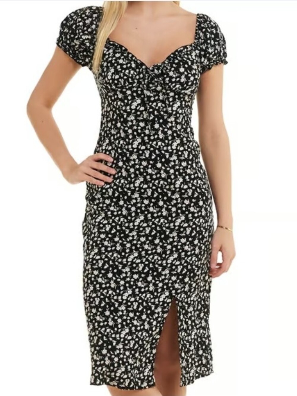 Dark Floral Milkmaid Midi Dress 1X